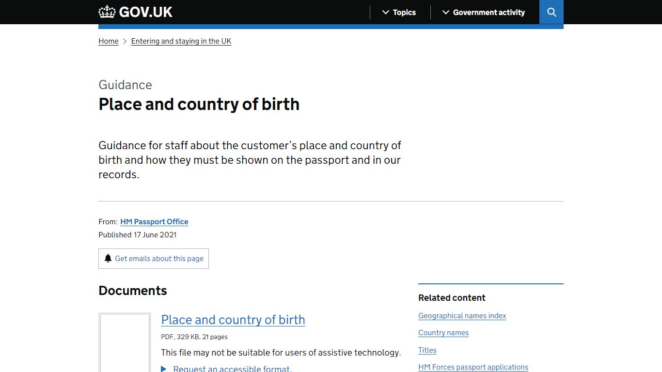 Place and country of birth - GOV.UK